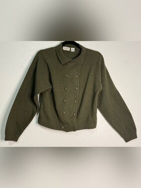 Autograph Olive Double-Breasted Cardigan. Lambswool 96%, 4% nylon. Sz M.